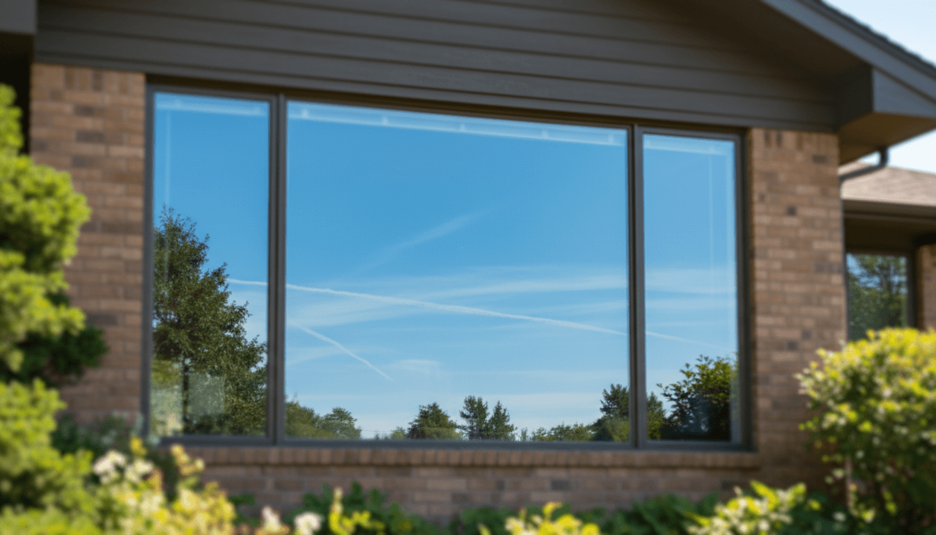 Clean window panes reflecting the sky on a bright day at a house in Jasper, Alabama