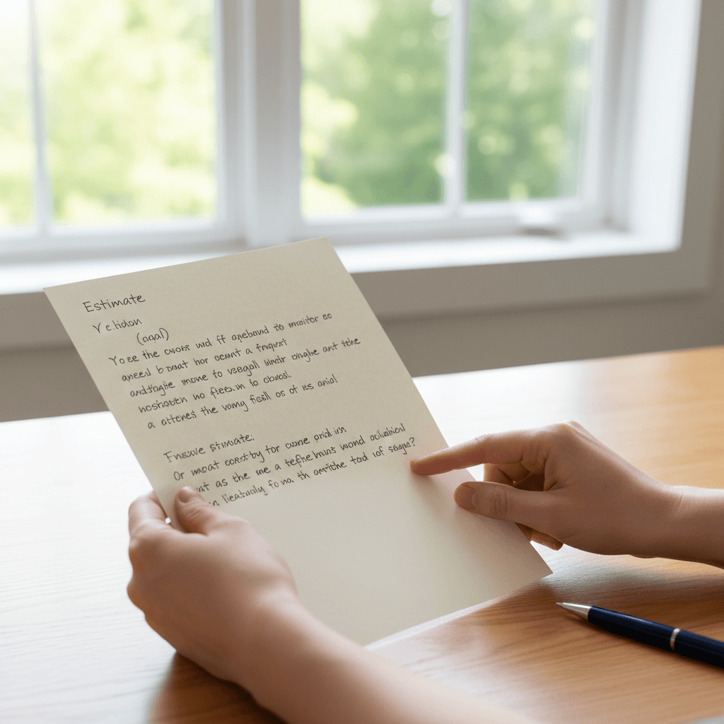 Simple written quote resting on a table