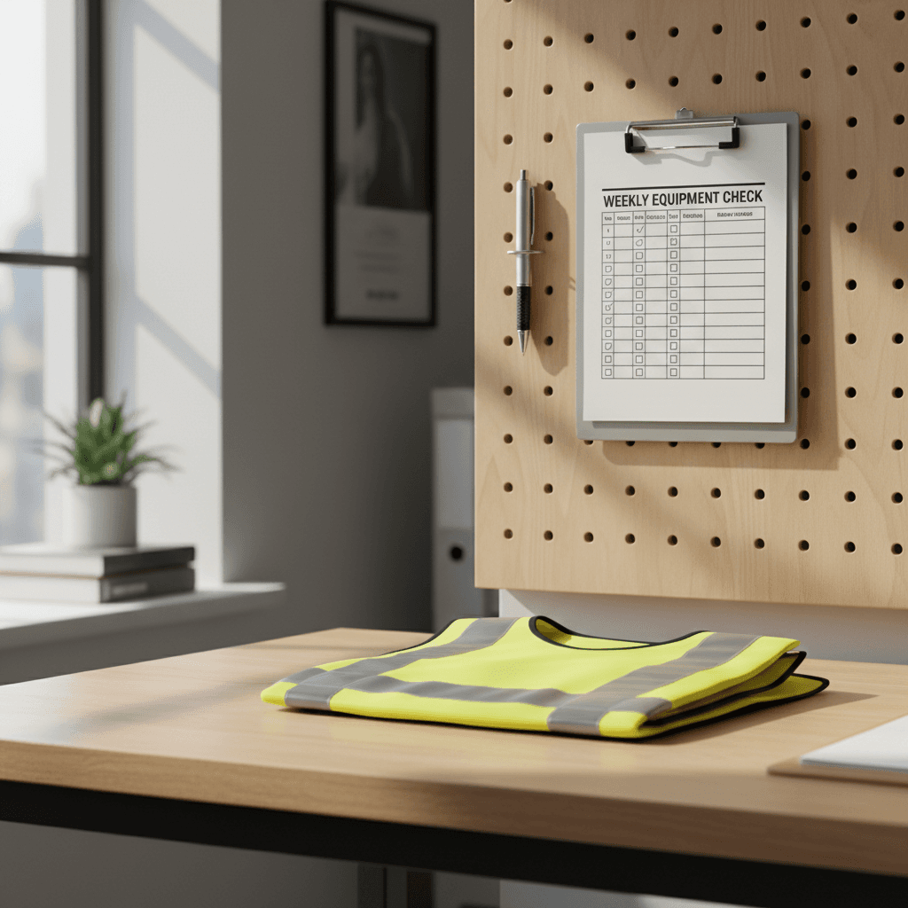 Clipboard with a cleaning schedule on a desk in a back office