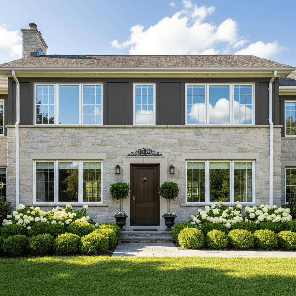 House exterior with gleaming windows and neat curb appeal
