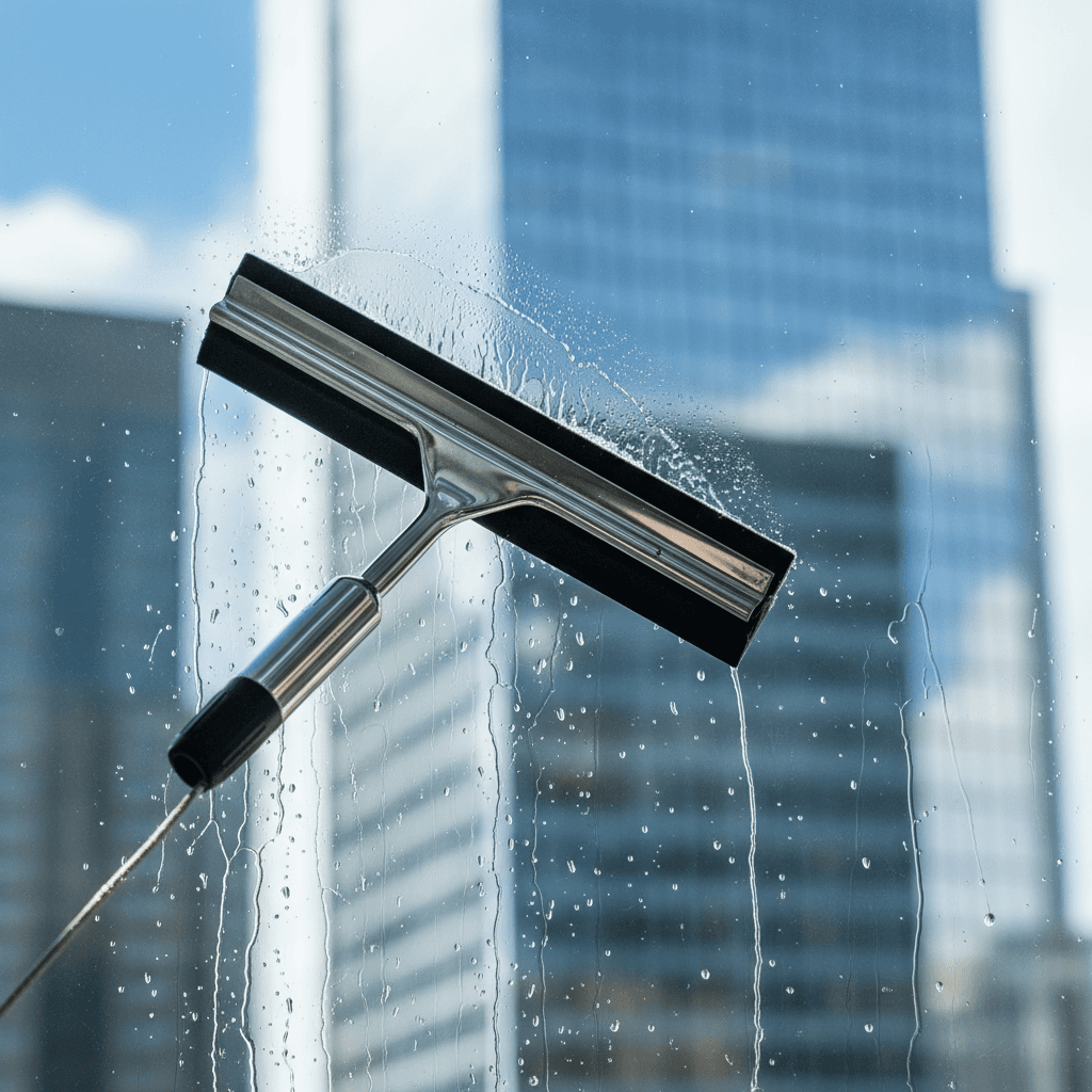 Professional window cleaning tool leaving clear streak-free finish on glass